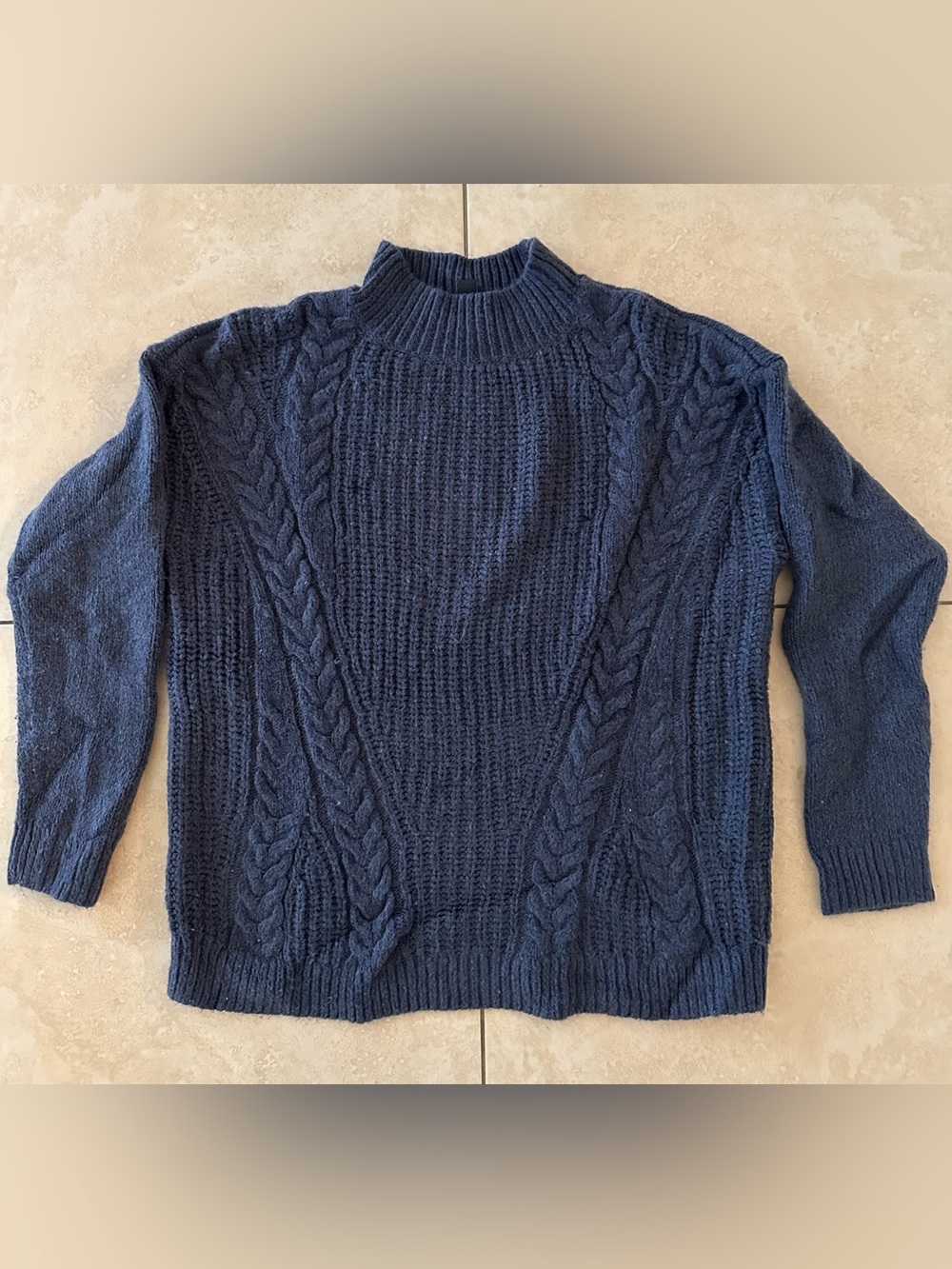 Vera Wang Navy Cable-Knit Crewneck Sweater